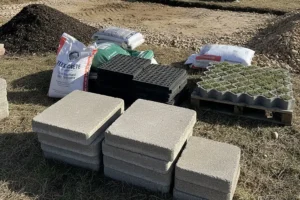 Patio pavers and base materials prepared for durable patio construction in Douglas County NE