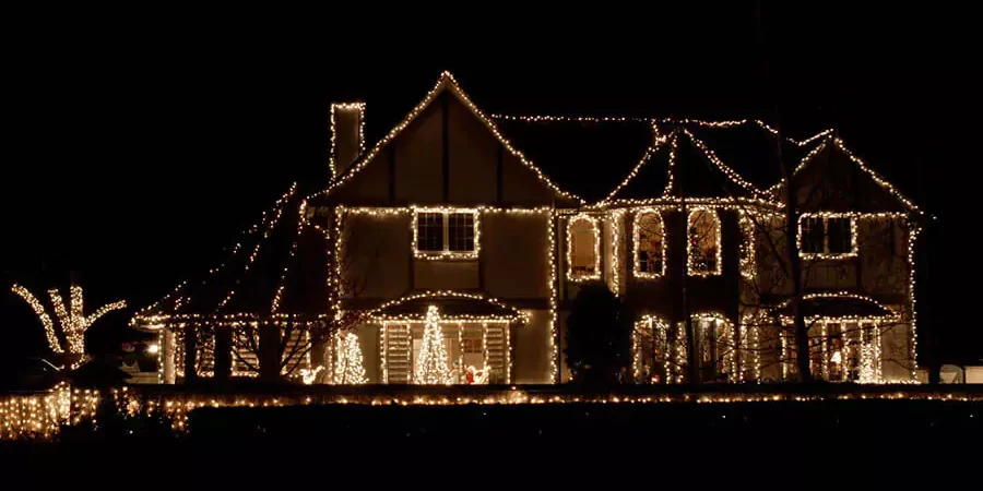 A house installed holiday lighting decor