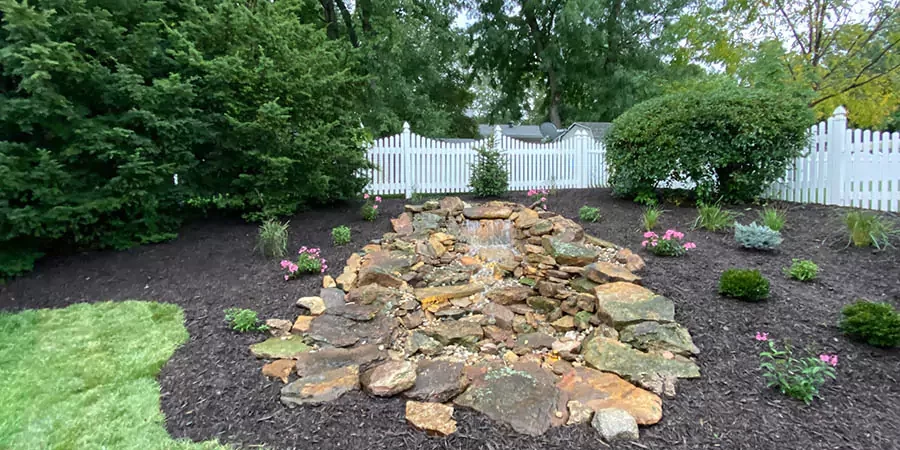 Installed water feature in a lawn